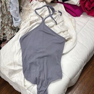 Gray Ribbed Halter Bodysuit
